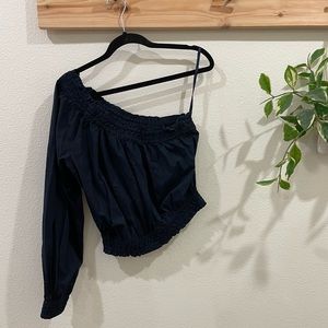 Free People navy one shoulder blouse XS